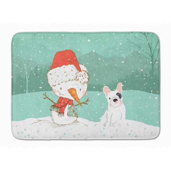 Carolines Treasures Piebald French Bulldog Snowman Christmas Machine Washable Memory Foam Mat CK2087RUG - main